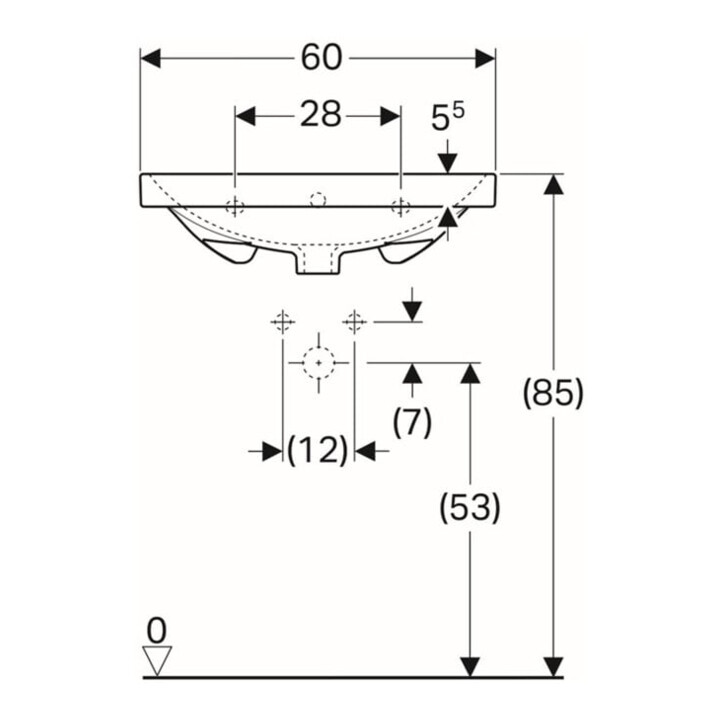 Geberit Waschtisch Acanto 60x48,2cm, m Hahnl., m ÜL, weiß KeraTect
