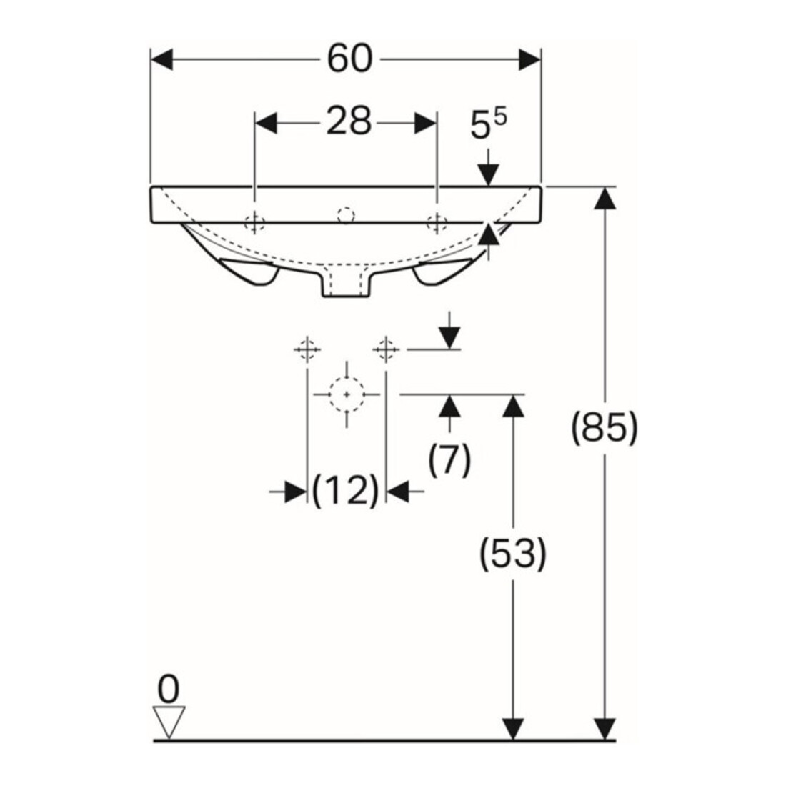 Geberit Waschtisch Acanto 60x48,2cm, m Hahnl., mit Überlauf, weiß