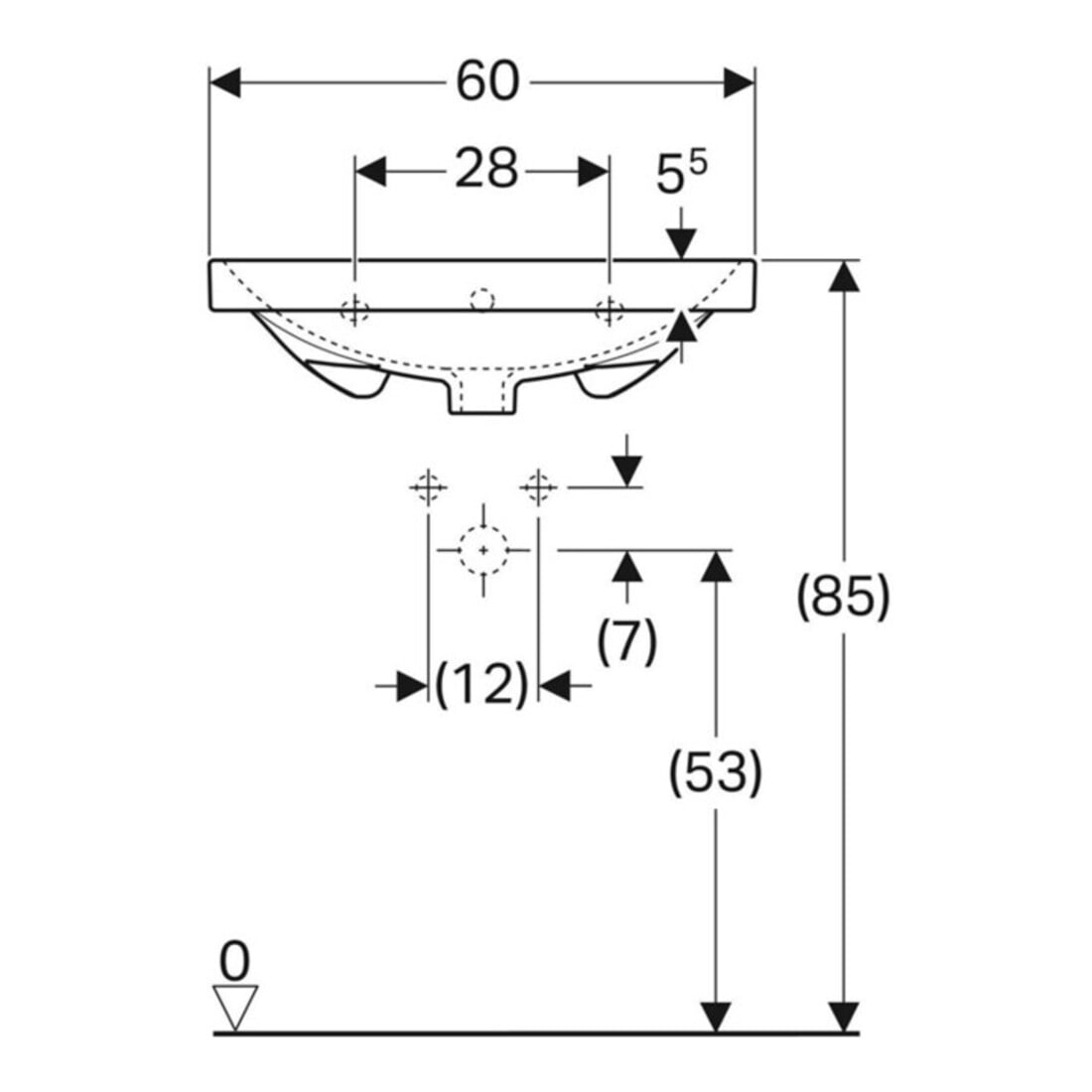 Geberit Waschtisch Acanto 60x48,2cm, m Hahnl., mit Überlauf, weiß