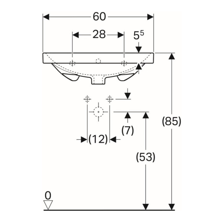 Geberit Waschtisch Acanto 60x48,2cm, m Hahnl., mit Überlauf, weiß