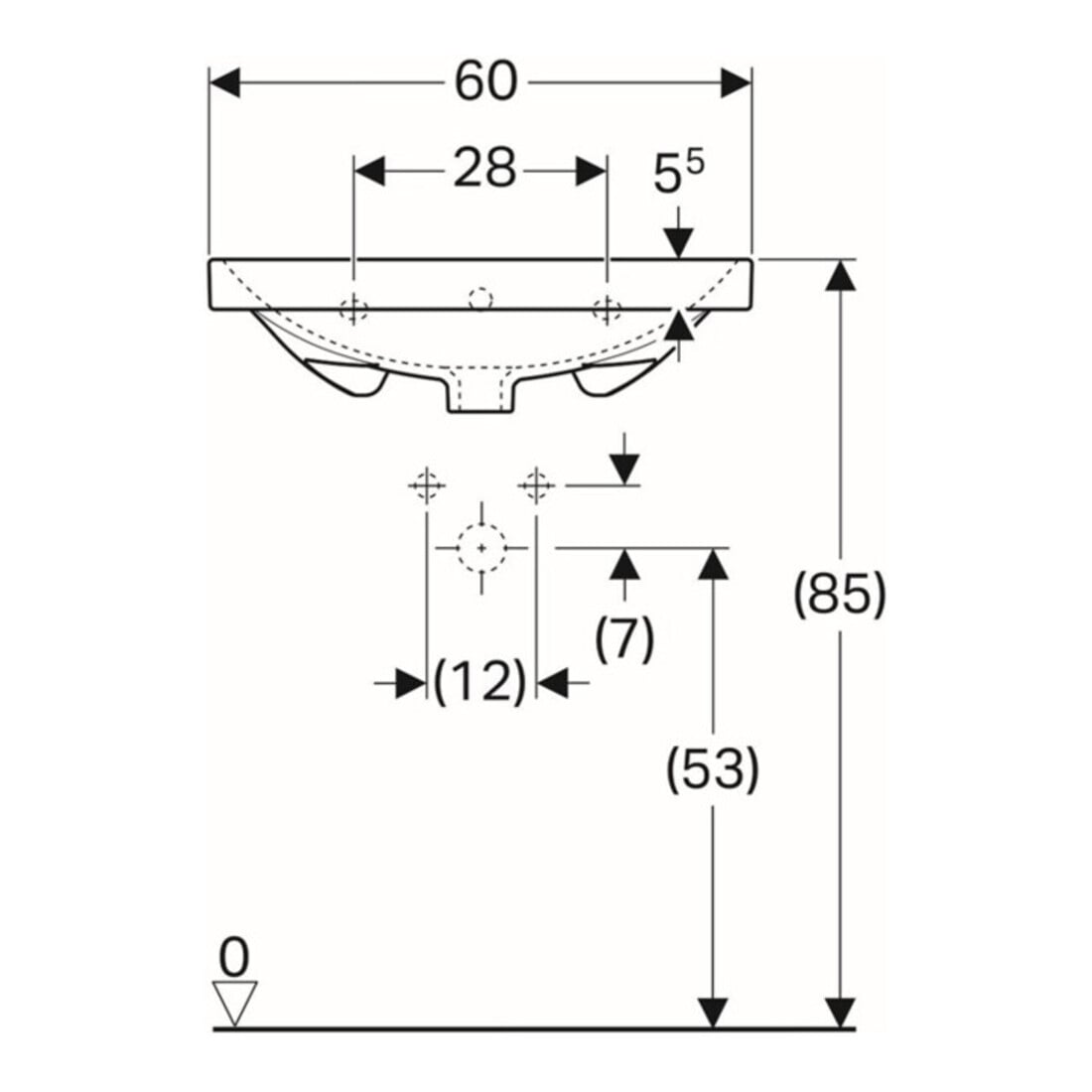 Geberit Waschtisch Acanto 60x48,2cm, m Hahnl., mit Überlauf, weiß