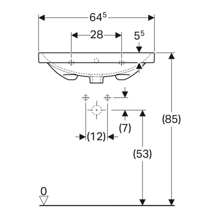Geberit Waschtisch Acanto 65x48,2cm, m Hahnl., mit Überlauf, weiß