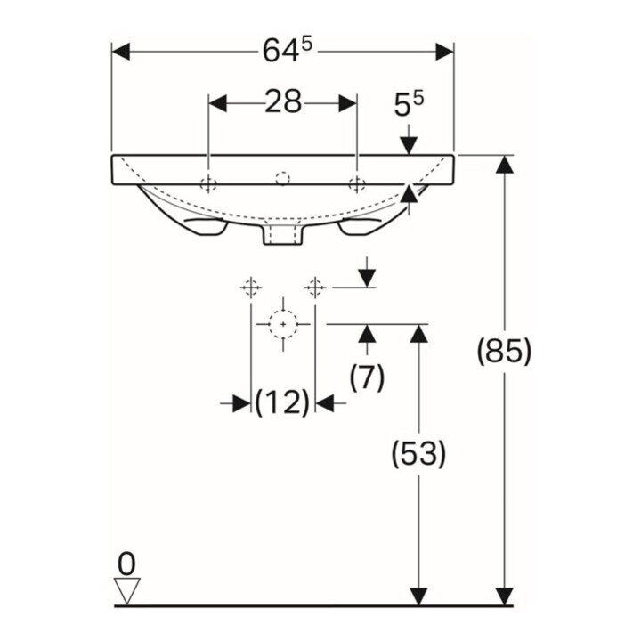 Geberit Waschtisch Acanto 65x48,2cm, m Hahnl., mit Überlauf, weiß