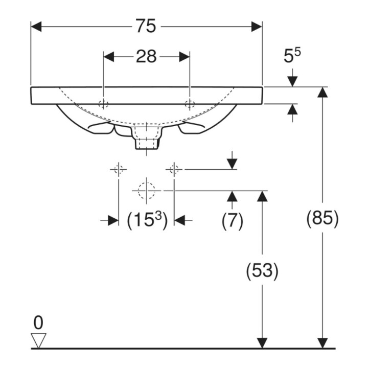Geberit Waschtisch Acanto 75x42,2cm, m Abl, m HL, m ÜL, we. K-Tect