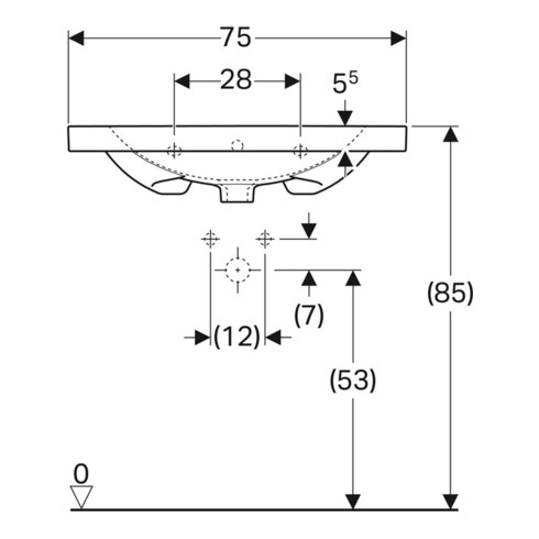 Geberit Waschtisch Acanto 75x48,2cm, m Abl, m Hahnl., m ÜL, we.