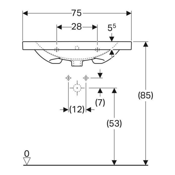 Geberit Waschtisch Acanto 75x48,2cm, m Abl, m Hahnl., m ÜL, we.