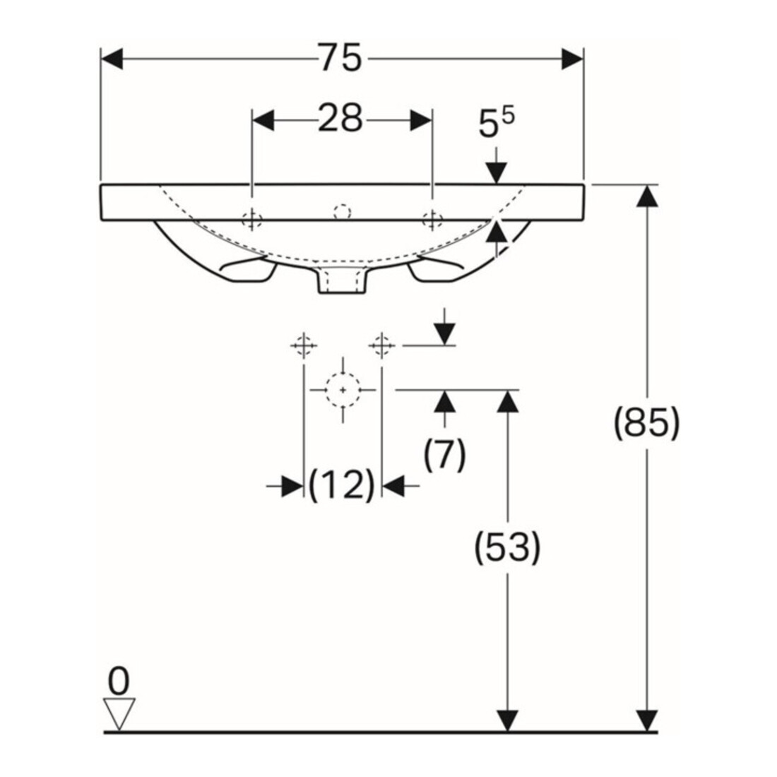 Geberit Waschtisch Acanto 75x48,2cm, m Abl, m Hahnl., m ÜL, we.