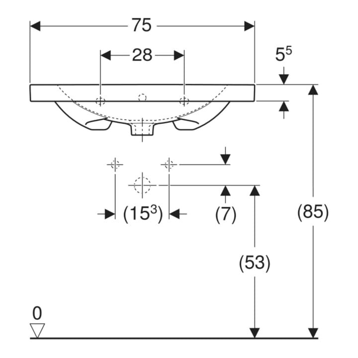 Geberit Waschtisch Acanto 75x48,2cm, m Abl, m HL, m ÜL, we. K-Tect