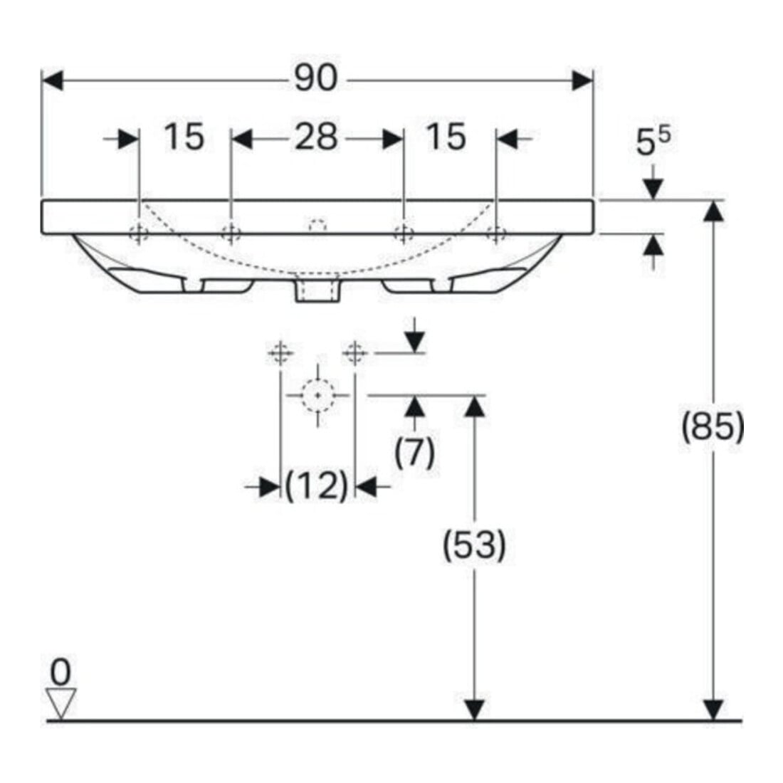 Geberit Waschtisch Acanto 90x48,2cm, m Abl, m Hahnl., ÜL, we.