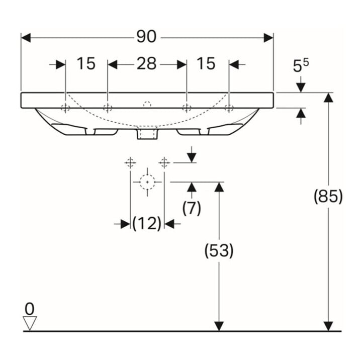 Geberit Waschtisch Acanto 90x48,2cm, m Abl, m Hahnl., ÜL, we.