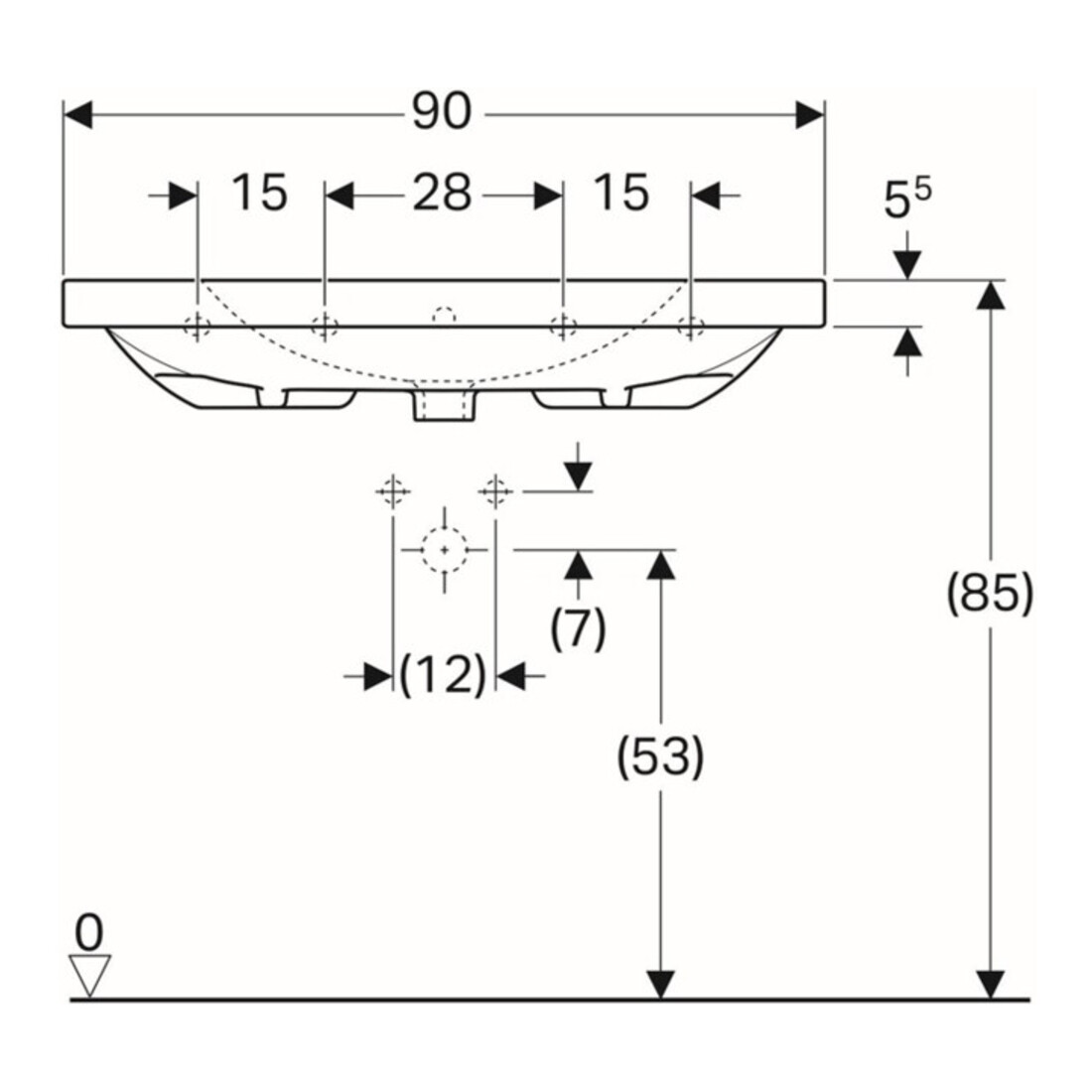 Geberit Waschtisch Acanto 90x48,2cm, m Abl, m Hahnl., ÜL, we.