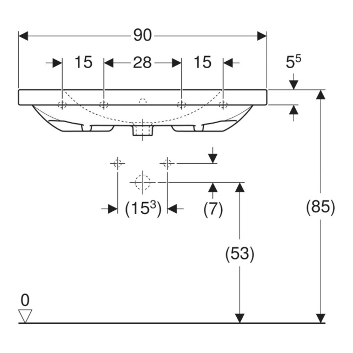 Geberit Waschtisch Acanto 90x48,2cm, m Abl, m HL, ÜL, we. K-Tect