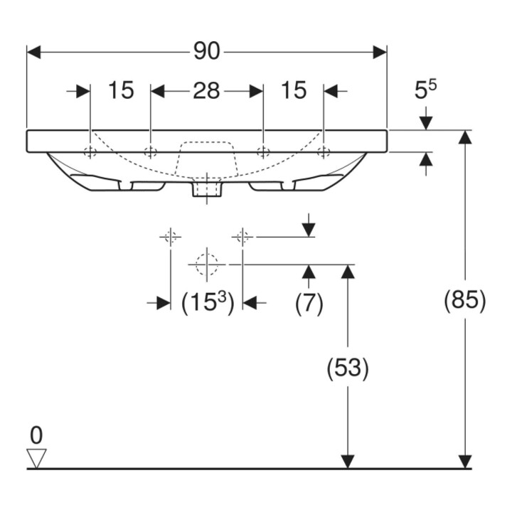 Geberit Waschtisch Acanto 90x48,2cm, m Abl, m Ü, o HL, we. K-Tect