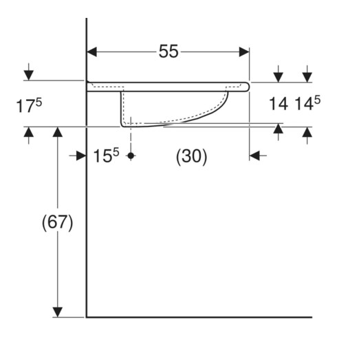 Geberit Waschtisch barrierefrei Vitalis 55x55cm, m Hahnloch, mit Überlauf, weiß