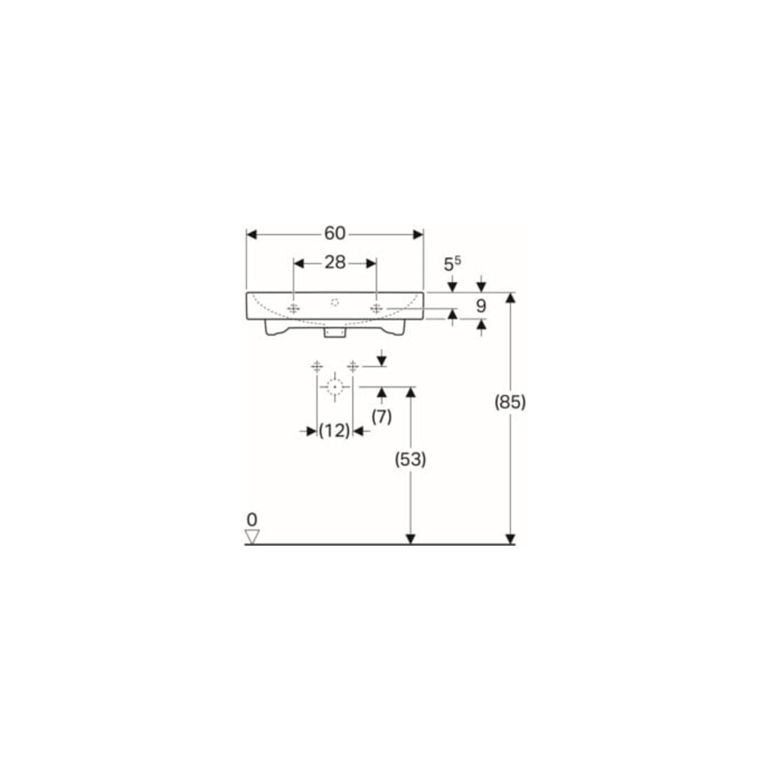 Geberit Waschtisch iCon 60x48,5cm, we. K-Tect, m Hahnl., m ÜL