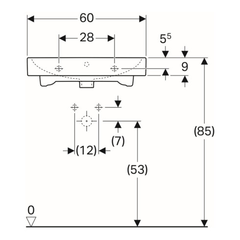 Geberit Waschtisch iCon 60x48,5cm, we. K-Tect, m Hahnl., m ÜL
