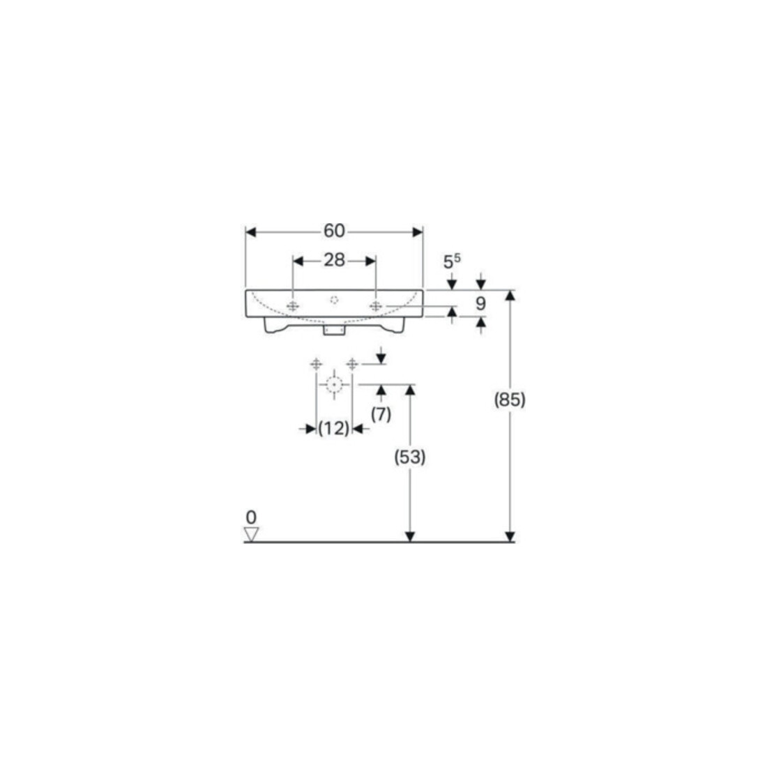 Geberit Waschtisch iCon 60x48,5cm, we., m Hahnloch, mit Überlauf