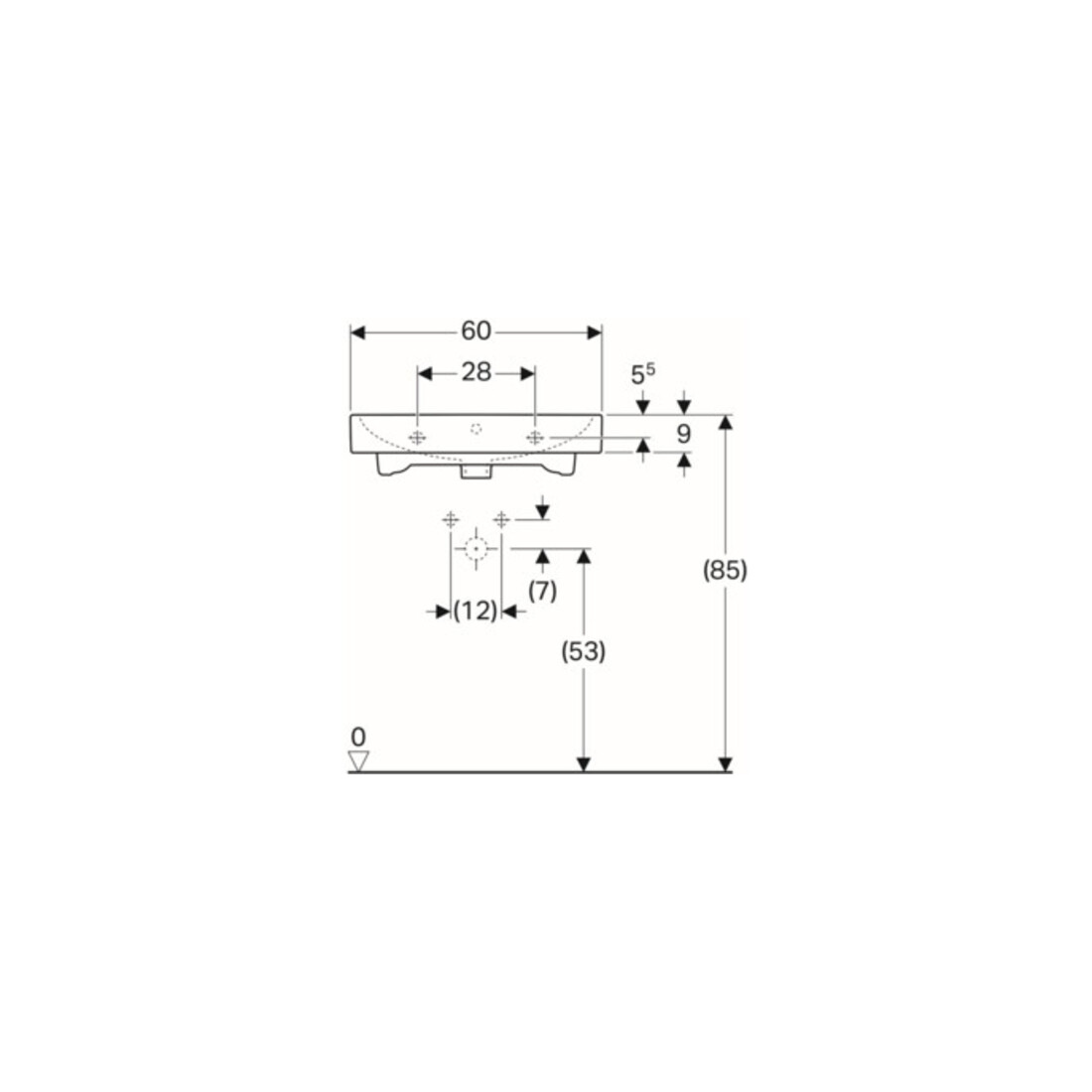 Geberit Waschtisch iCon 60x48,5cm, we., m Hahnloch, mit Überlauf