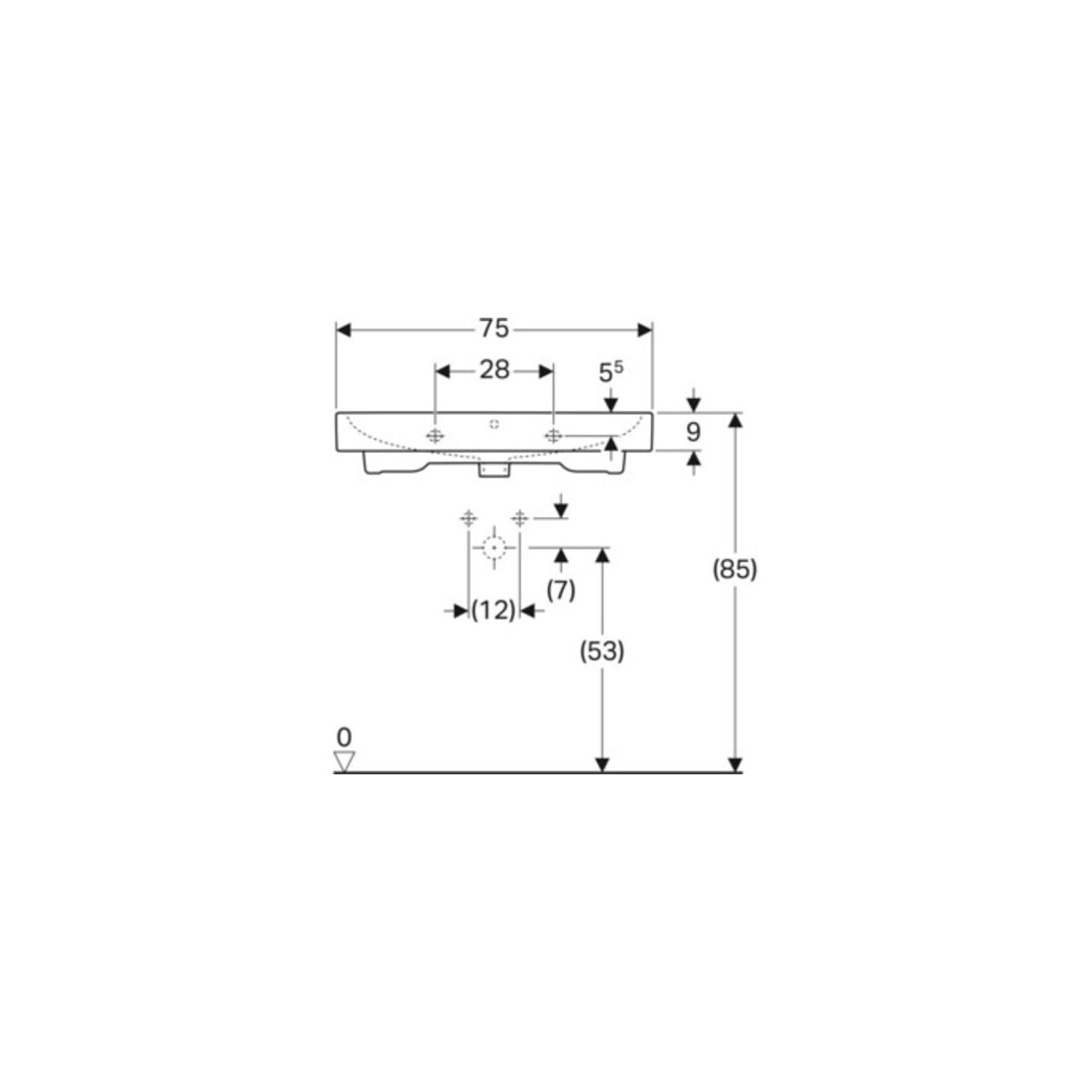 Geberit Waschtisch iCon 75x48,5cm, we. K-Tect, m Hahnl., m ÜL