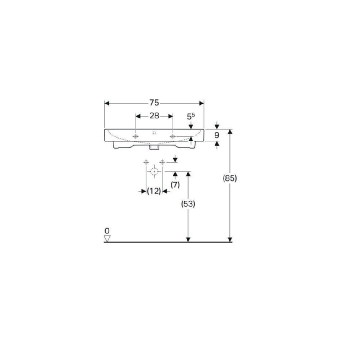 Geberit Waschtisch iCon 75x48,5cm, we. K-Tect, m Hahnl., m ÜL