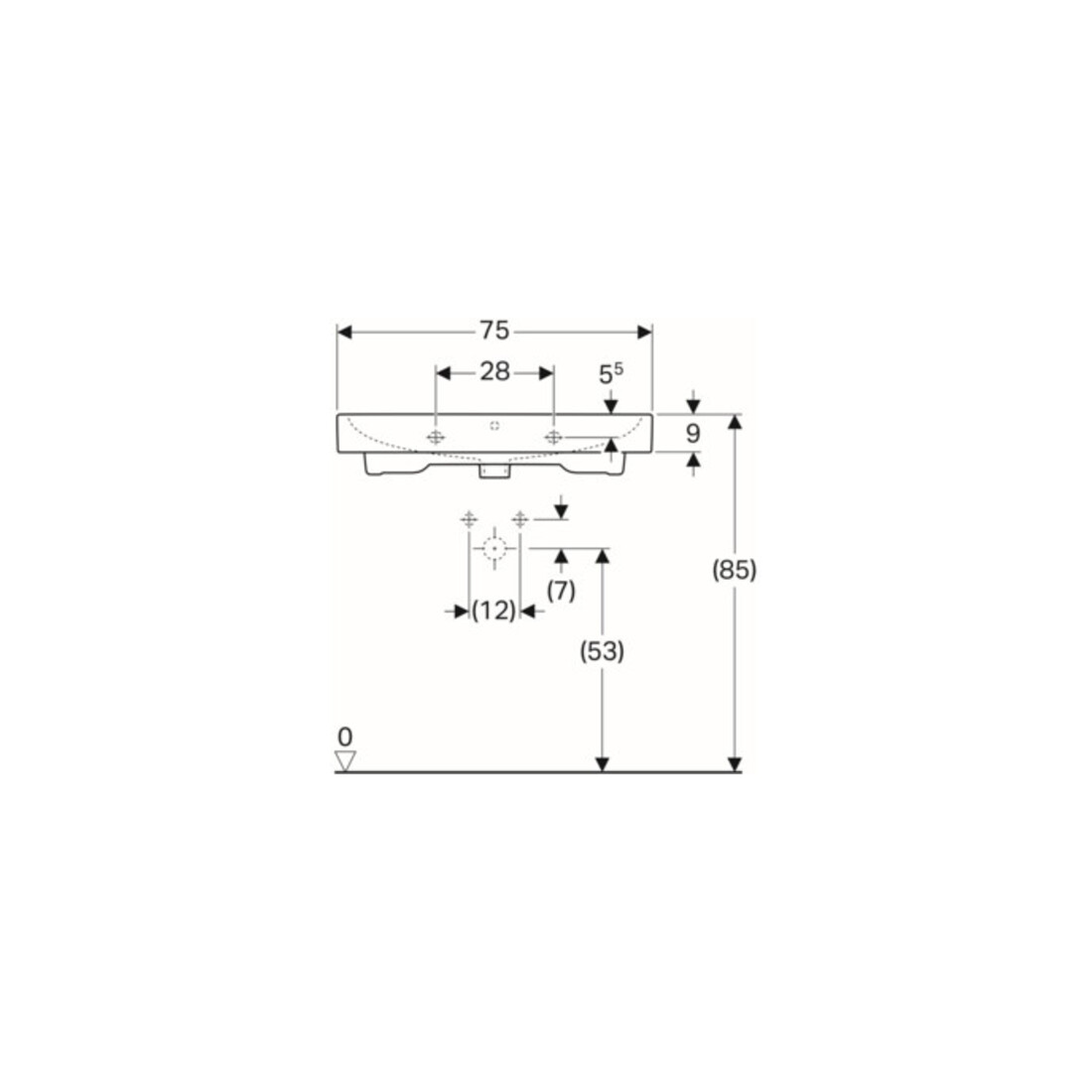 Geberit Waschtisch iCon 75x48,5cm, we. K-Tect, m Hahnl., m ÜL