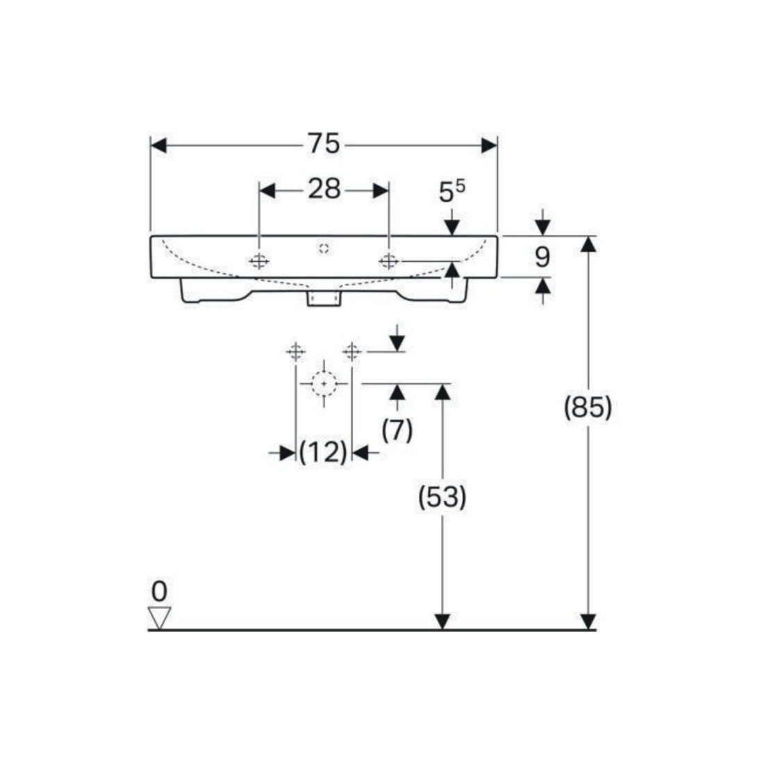 Geberit Waschtisch iCon 75x48,5cm, we., m Hahnloch, mit Überlauf