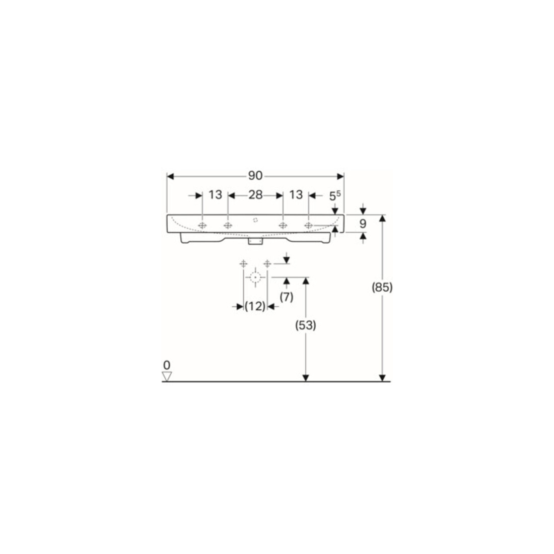 Geberit Waschtisch iCon 90x48,5cm, we., m Hahnloch, mit Überlauf