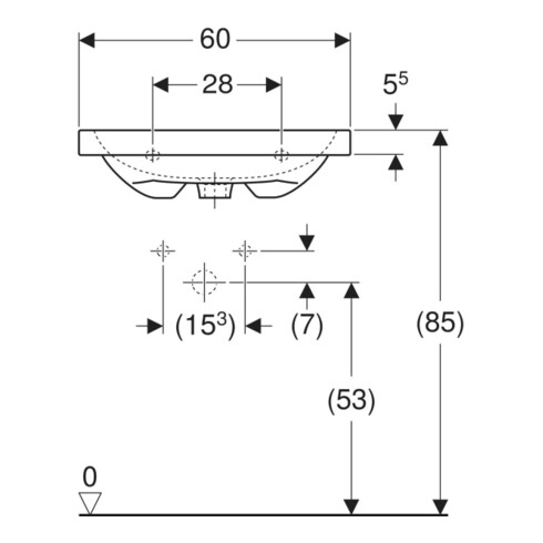 Geberit Waschtisch iCon Light 60x48cm, o. Hahnloch, mit Überlauf, weiß