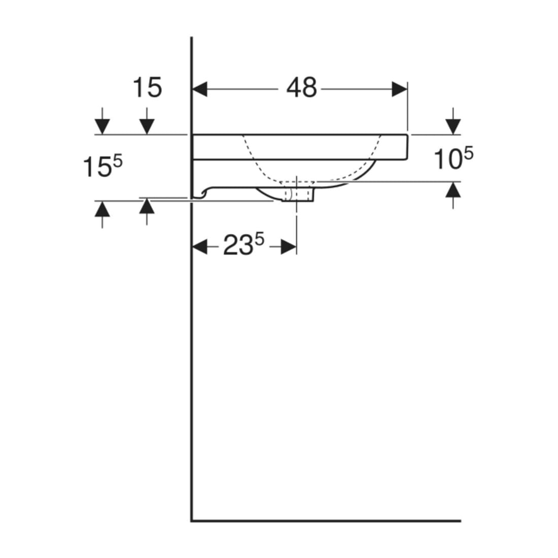 Geberit Waschtisch iCon Light 75x48cm, HL mi, m Ü, m Abl, we. K-Tect