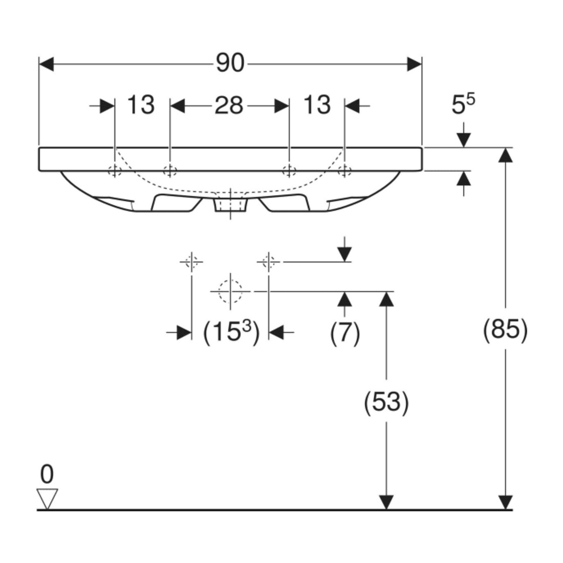 Geberit Waschtisch iCon Light 90x48cm, o HL, m Ü, m Abl, we. K-Tect