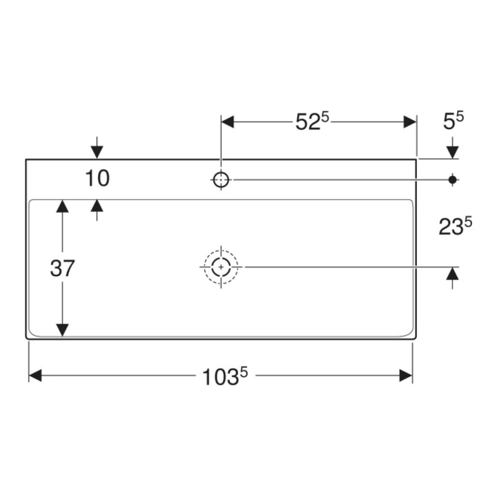 Geberit Waschtisch One 105cm, Hahnl. mit., o. ÜL, weiß KeraTect