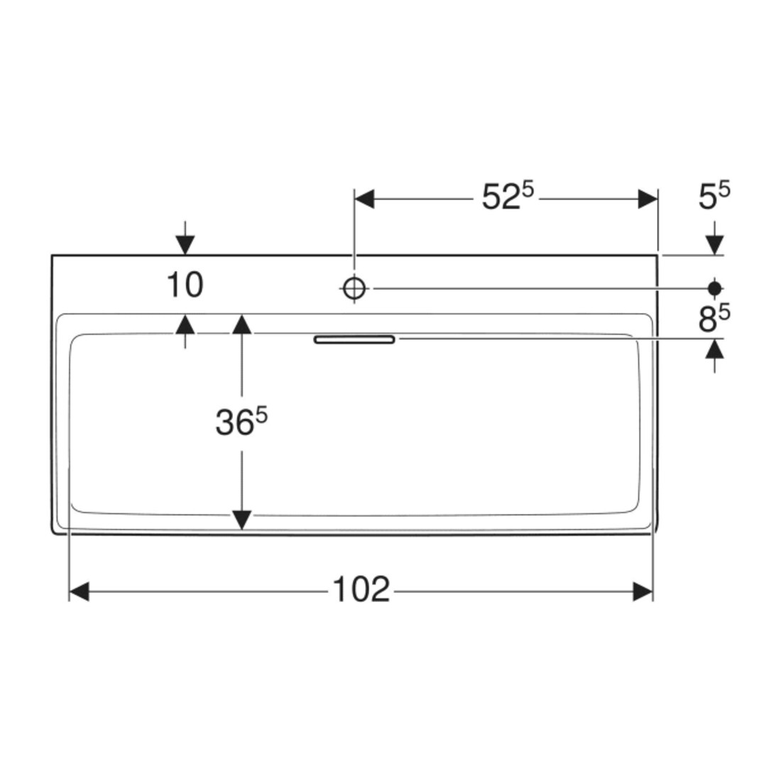 Geberit Waschtisch One 105cm, m HL mi, o. ÜL, we. K-Tect/Bl we.