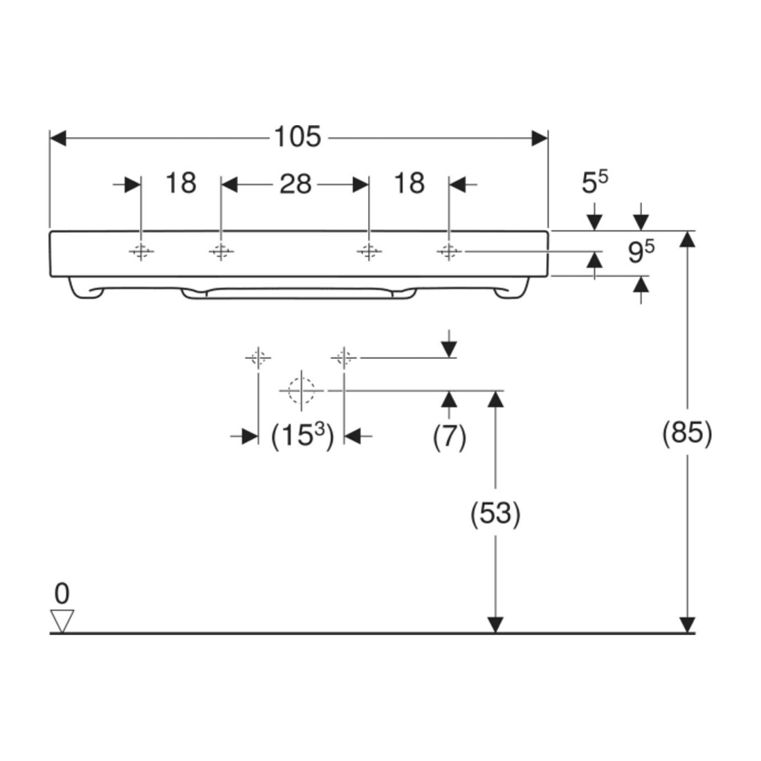 Geberit Waschtisch One 105cm, m HL mi, o. ÜL, we. K-Tect/Bl we.