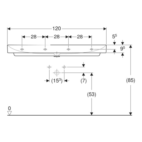 Geberit Waschtisch One 120cm, o. Hahnl. + ÜL, weiß KeraTect