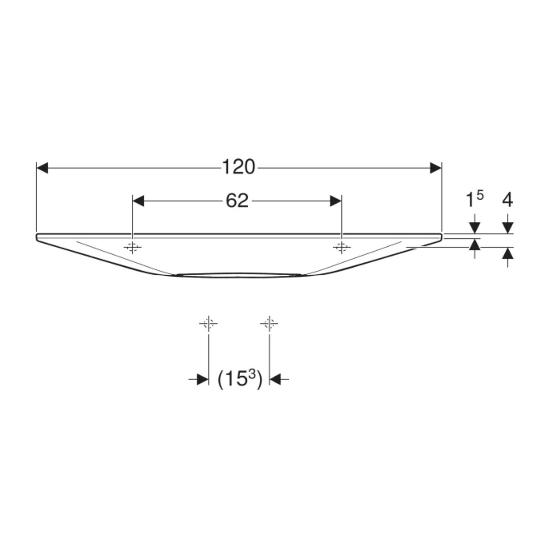 Geberit Waschtisch One 120x40cm, o HL, Ü vd, we. K-Tect/Bl vc