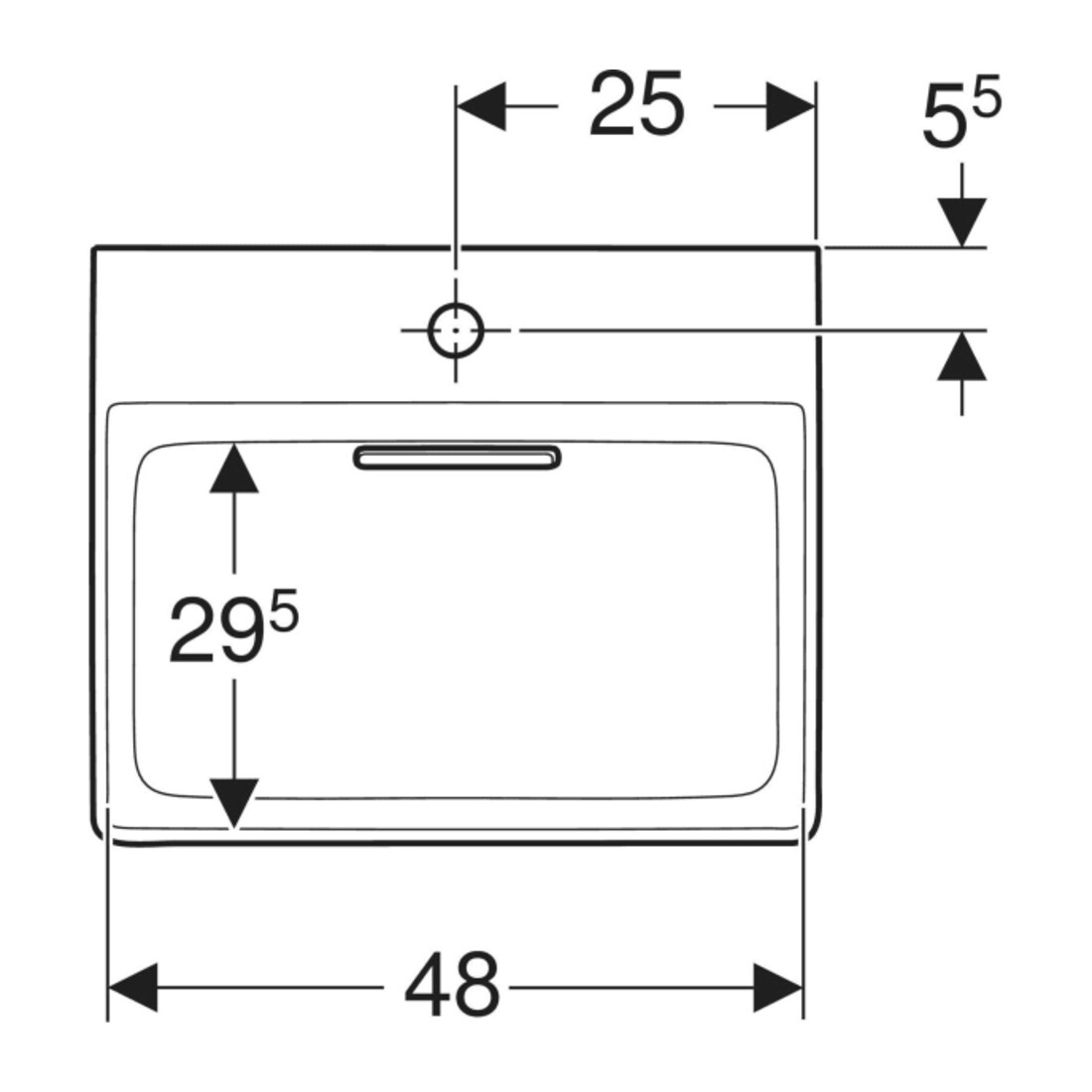 Geberit Waschtisch One 50, m HL mit., o. ÜL, we. K-Tect/Bl we.