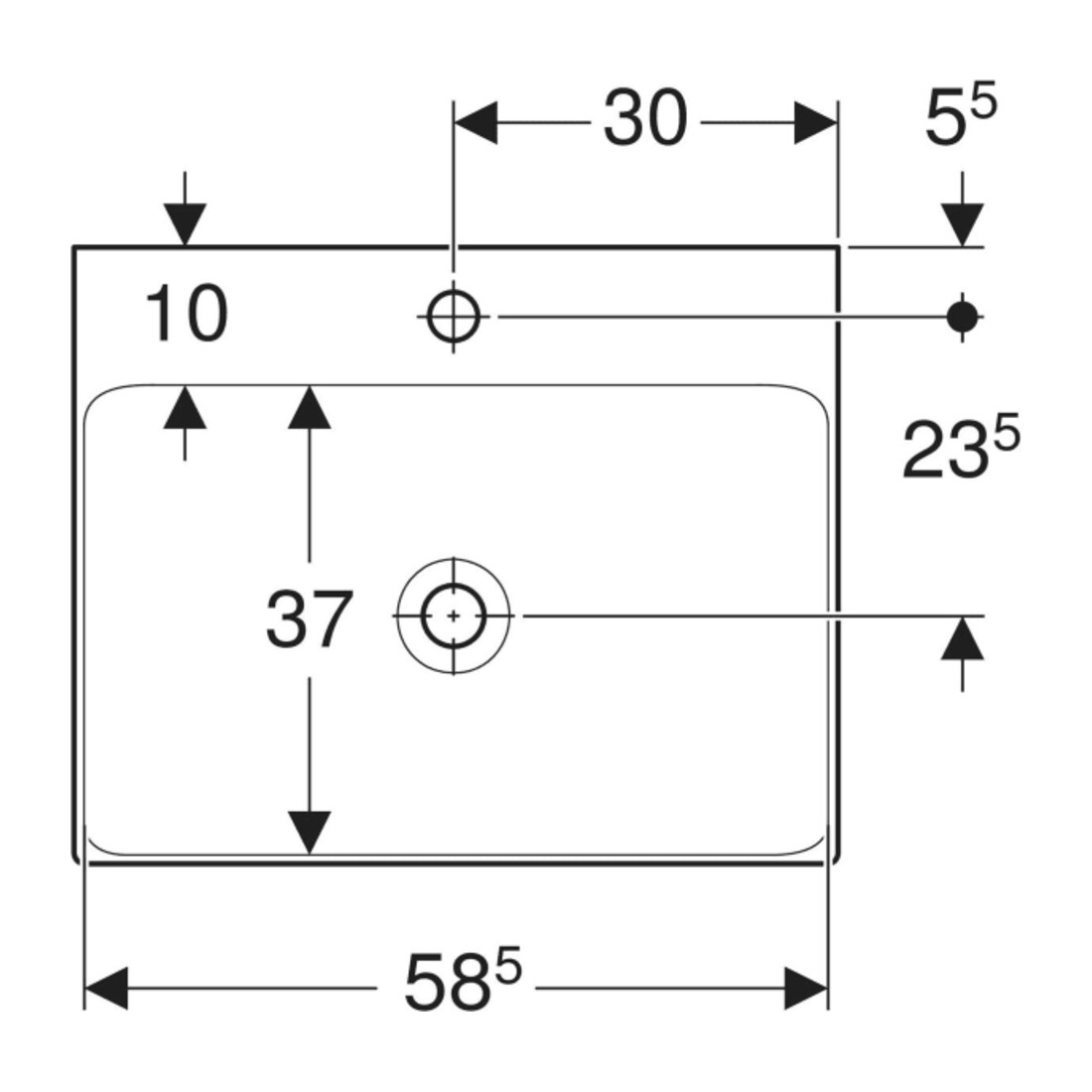 Geberit Waschtisch One 60cm, Hahnl. mit., o. ÜL, weiß KeraTect