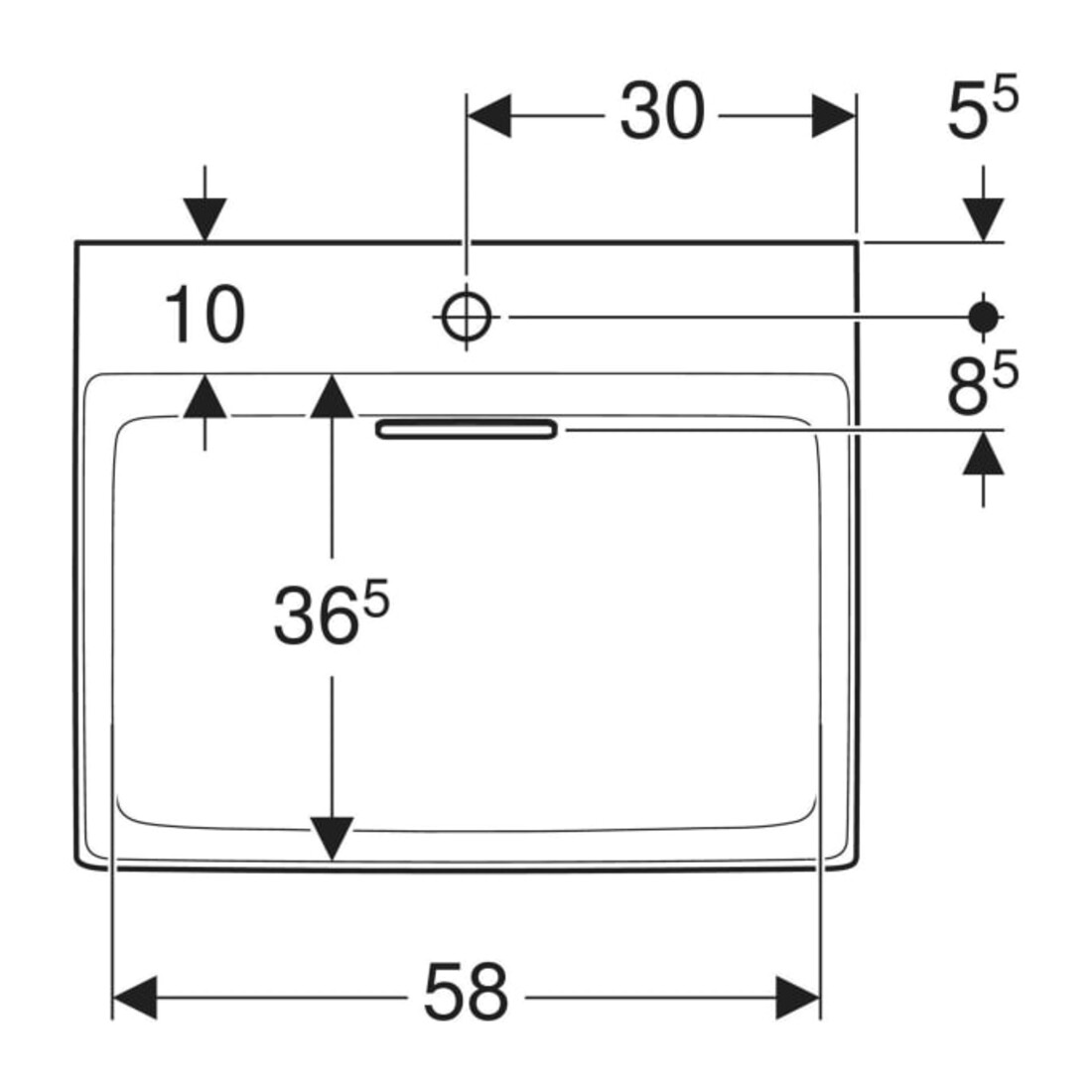 Geberit Waschtisch One 60cm, m HL mi, o. ÜL, we. K-Tect/Bl we.