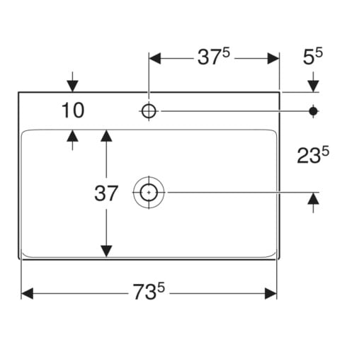 Geberit Waschtisch One 75cm, Hahnl. mit., o. ÜL, weiß KeraTect