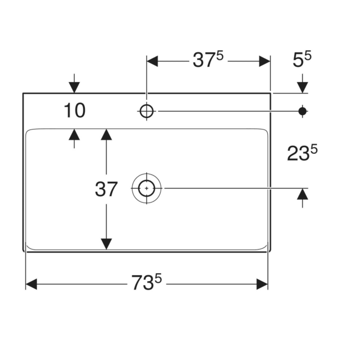 Geberit Waschtisch One 75cm, Hahnl. mit., o. ÜL, weiß KeraTect