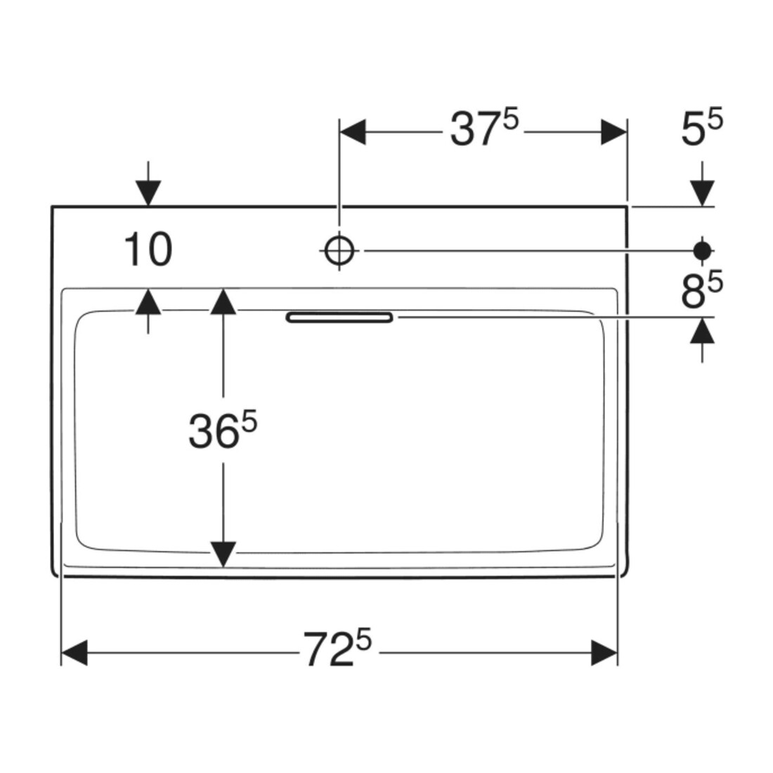 Geberit Waschtisch One 75cm, m HL mi, o. ÜL, we. K-Tect/Bl we.