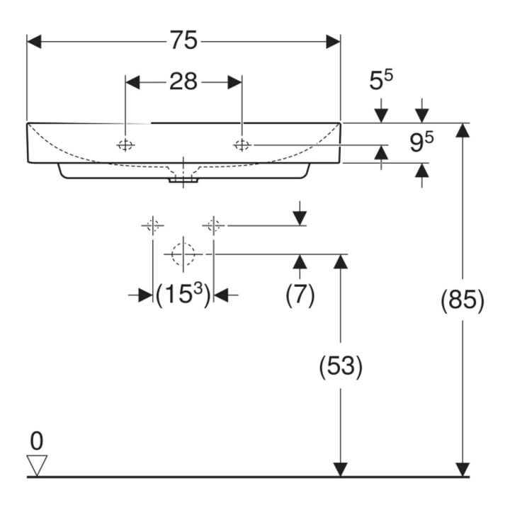 Geberit Waschtisch One 75cm, o. Hahnl. + ÜL, weiß KeraTect