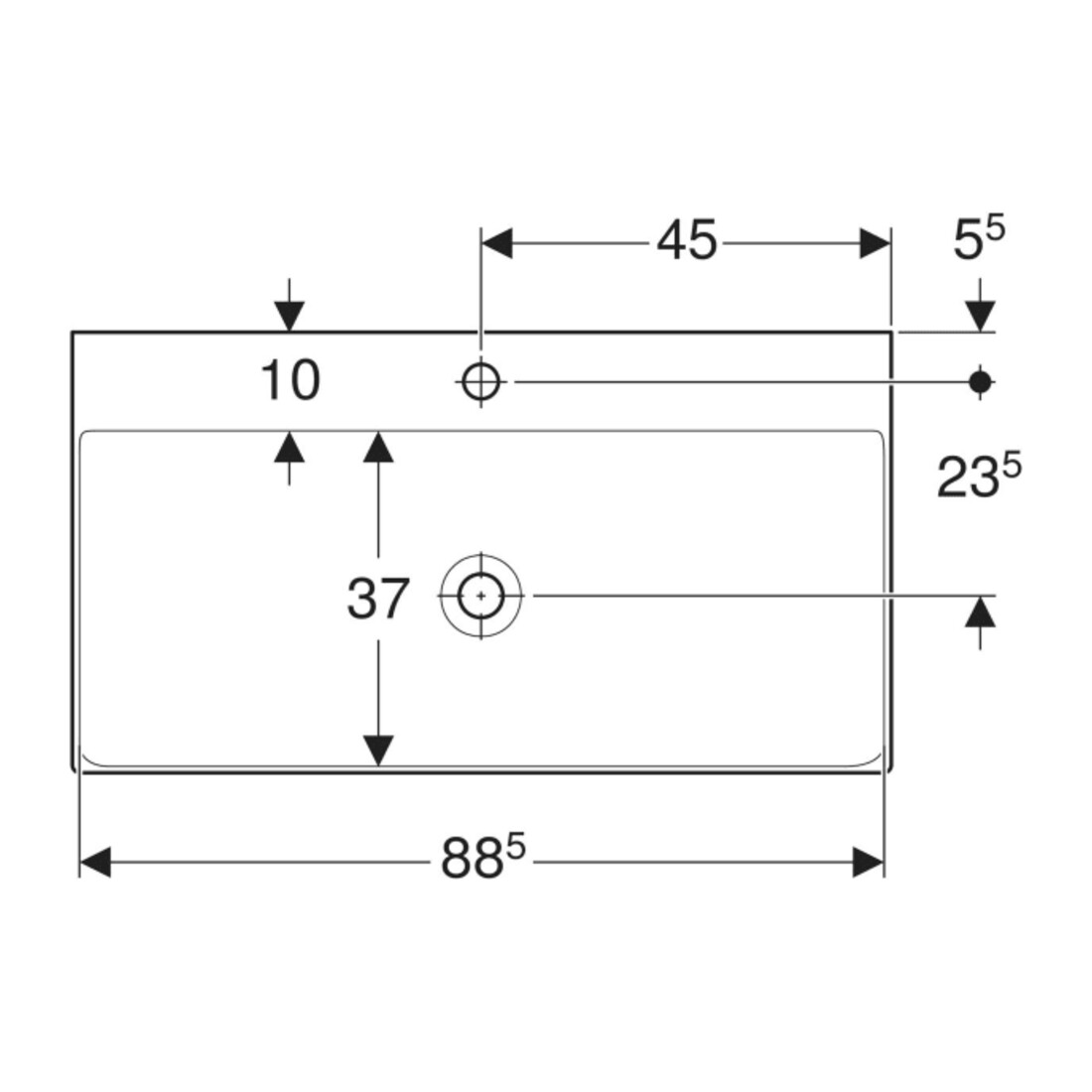 Geberit Waschtisch One 90cm, Hahnl. mit., o. ÜL, weiß KeraTect