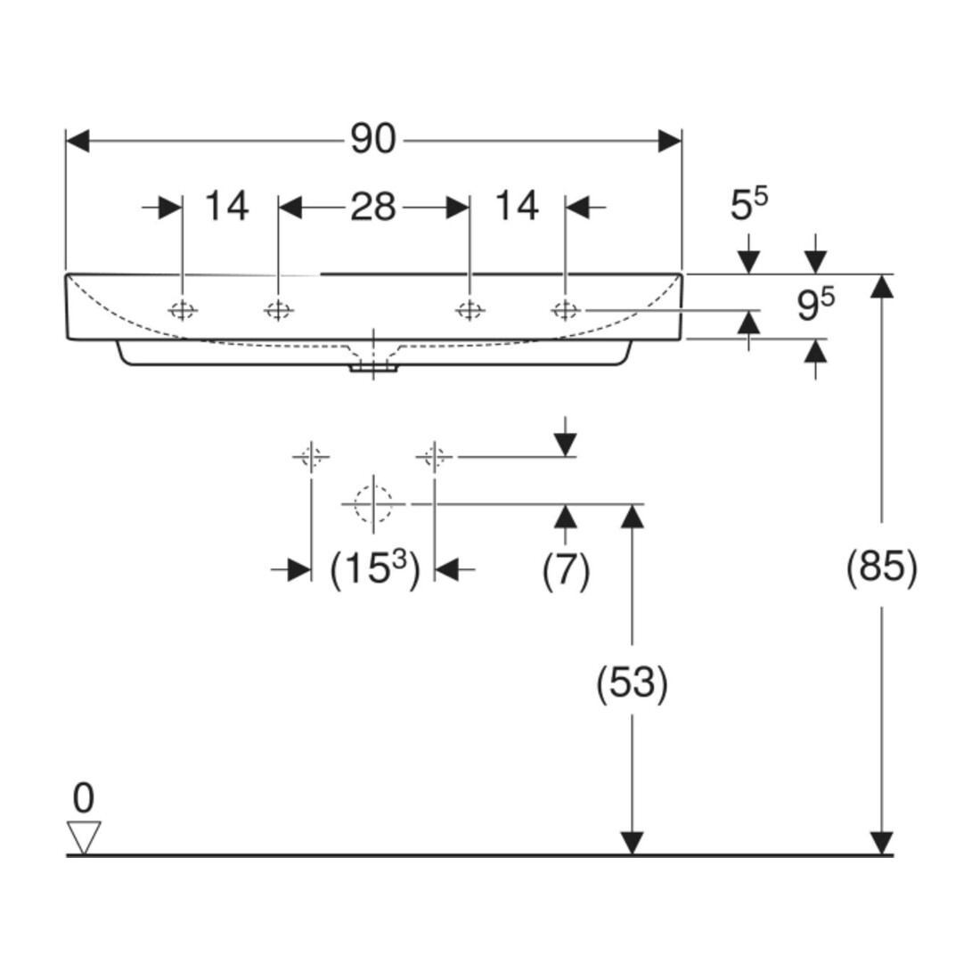 Geberit Waschtisch One 90cm, o. Hahnl. + ÜL, weiß KeraTect