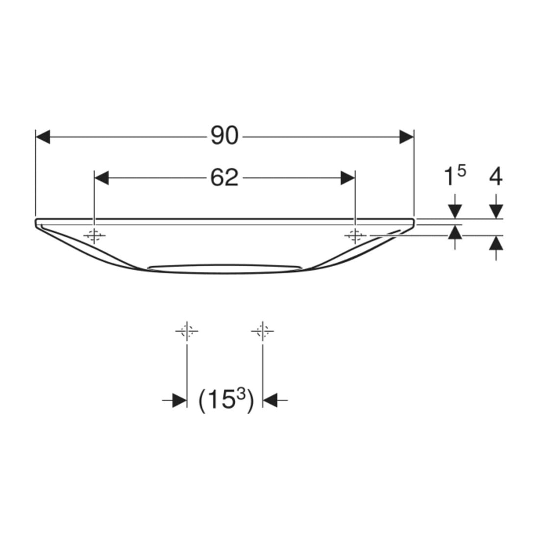Geberit Waschtisch One 90x40cm, o HL, Ü vd, w K-Tect/Bl we. gl