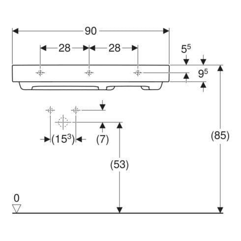 Geberit Waschtisch One 90x48,4cm, o Ü, w K-Tec/Bl w, o. Hahnl.
