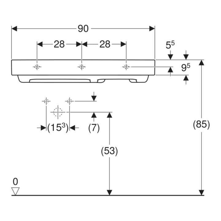 Geberit Waschtisch One 90x48,4cm, o Ü, w K-Tec/Bl w, o. Hahnl.