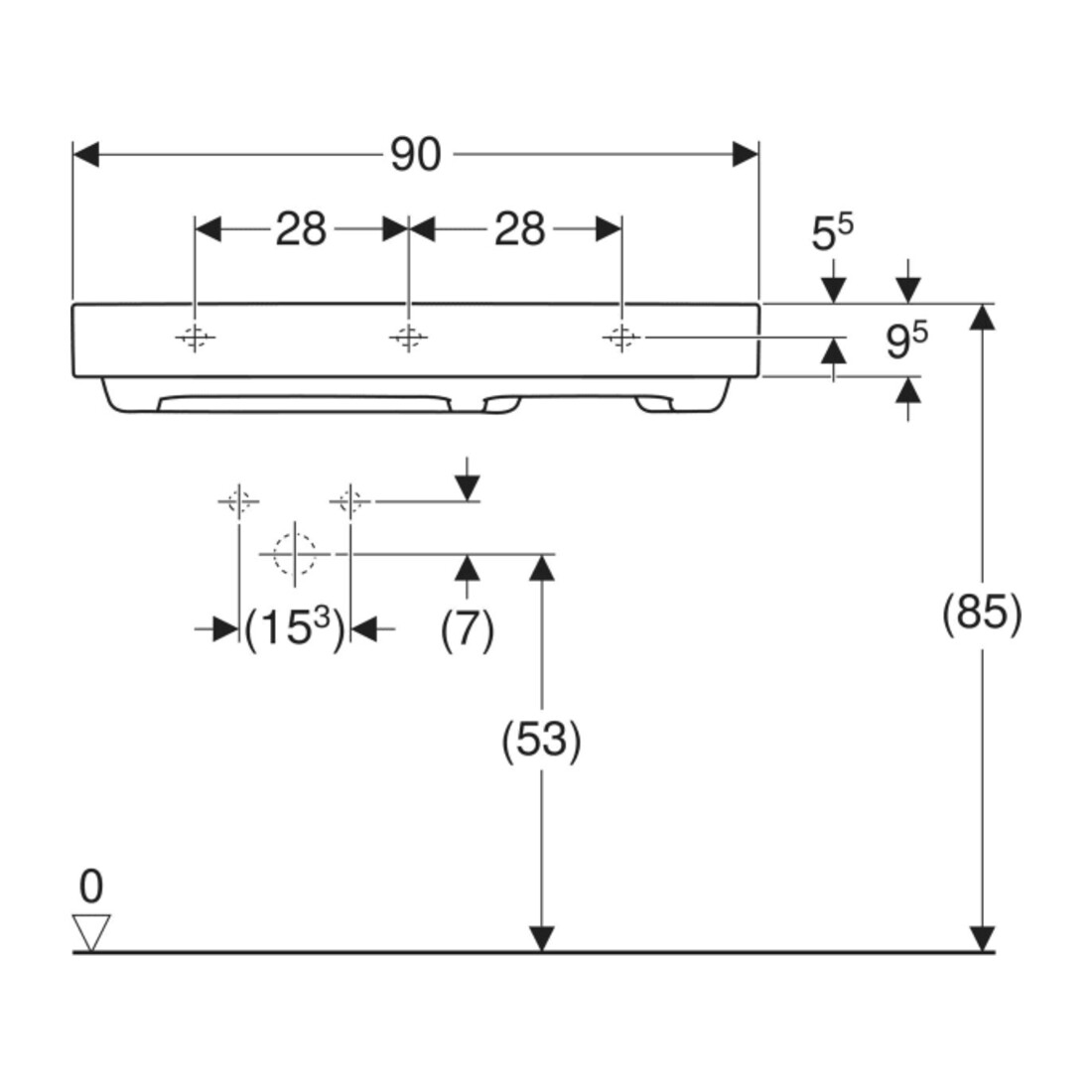 Geberit Waschtisch One 90x48,4cm, o Ü, w K-Tec/Bl w, o. Hahnl.