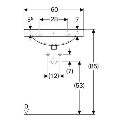 Geberit Waschtisch Preciosa 60x55cm, w, m Hahnl., m ÜL, m Ablagefl.