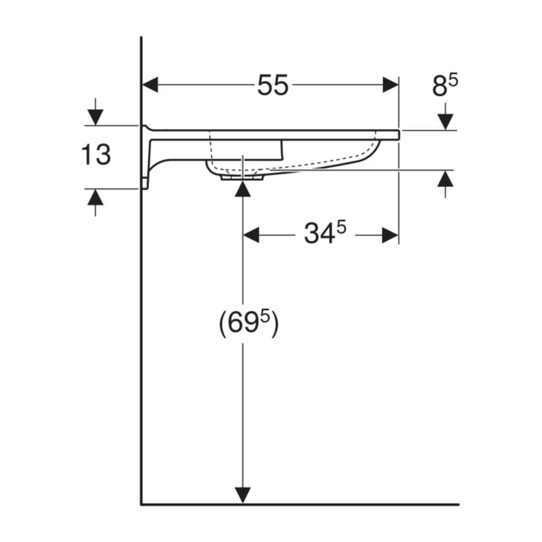 Geberit Waschtisch Publica 60x55cm, o HL, o Ü, m Auss, BF, w-a